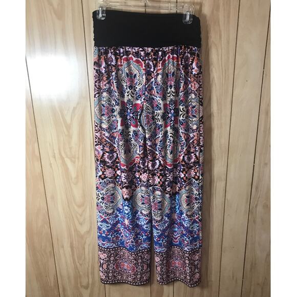 Alyx Paisley Pleated Stretch High Rise Wide Leg Pants L - Picture 2 of 5